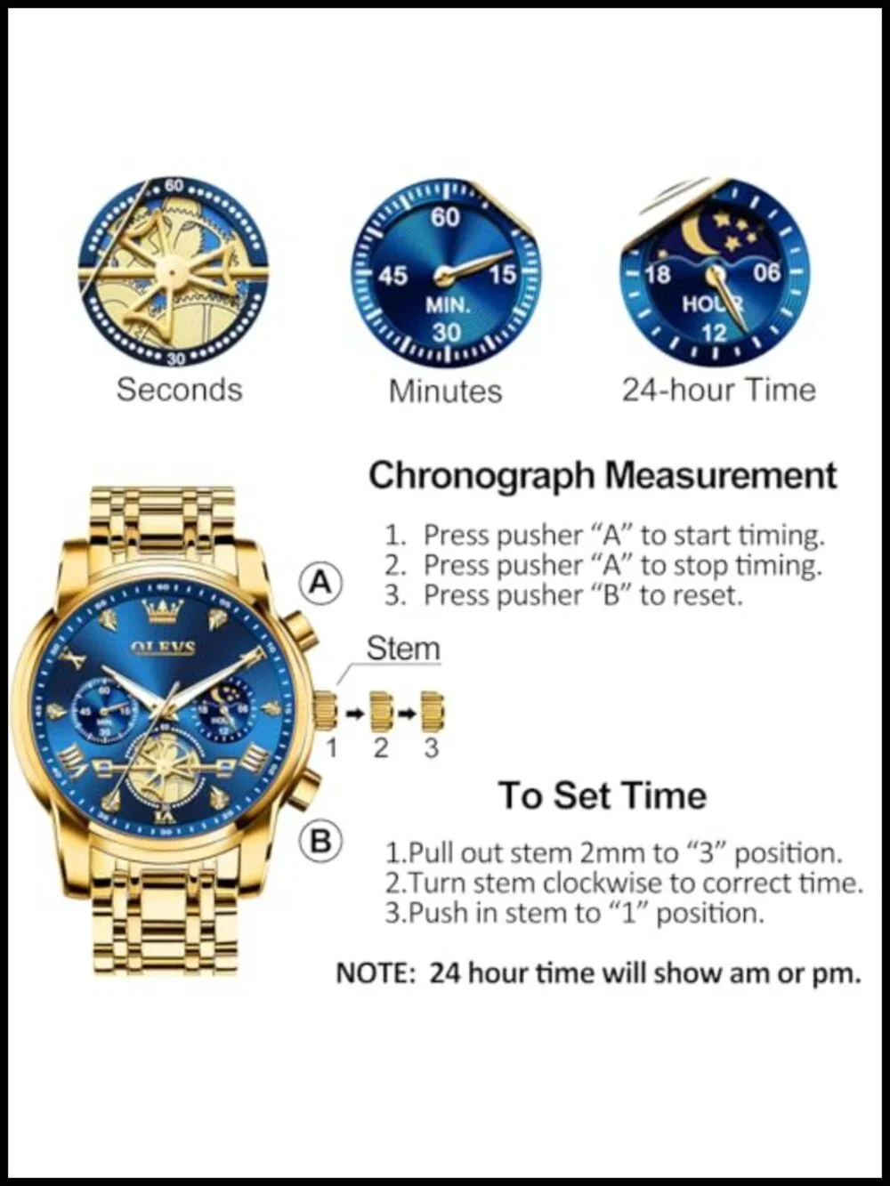 Mens Stainless Steel Chronograph Watch Roman Numeral Diamond Accent Analog Dress